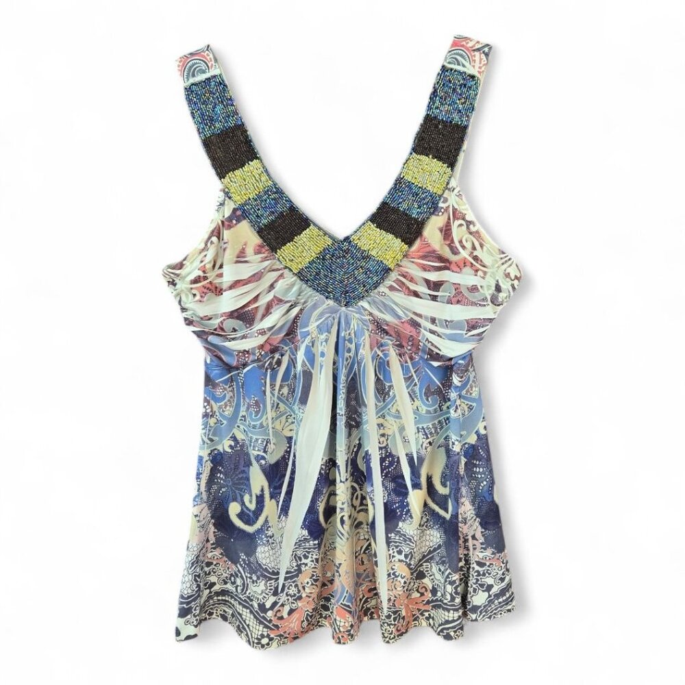Live & Let Live Womens Medium Beaded Flowy Tank Top